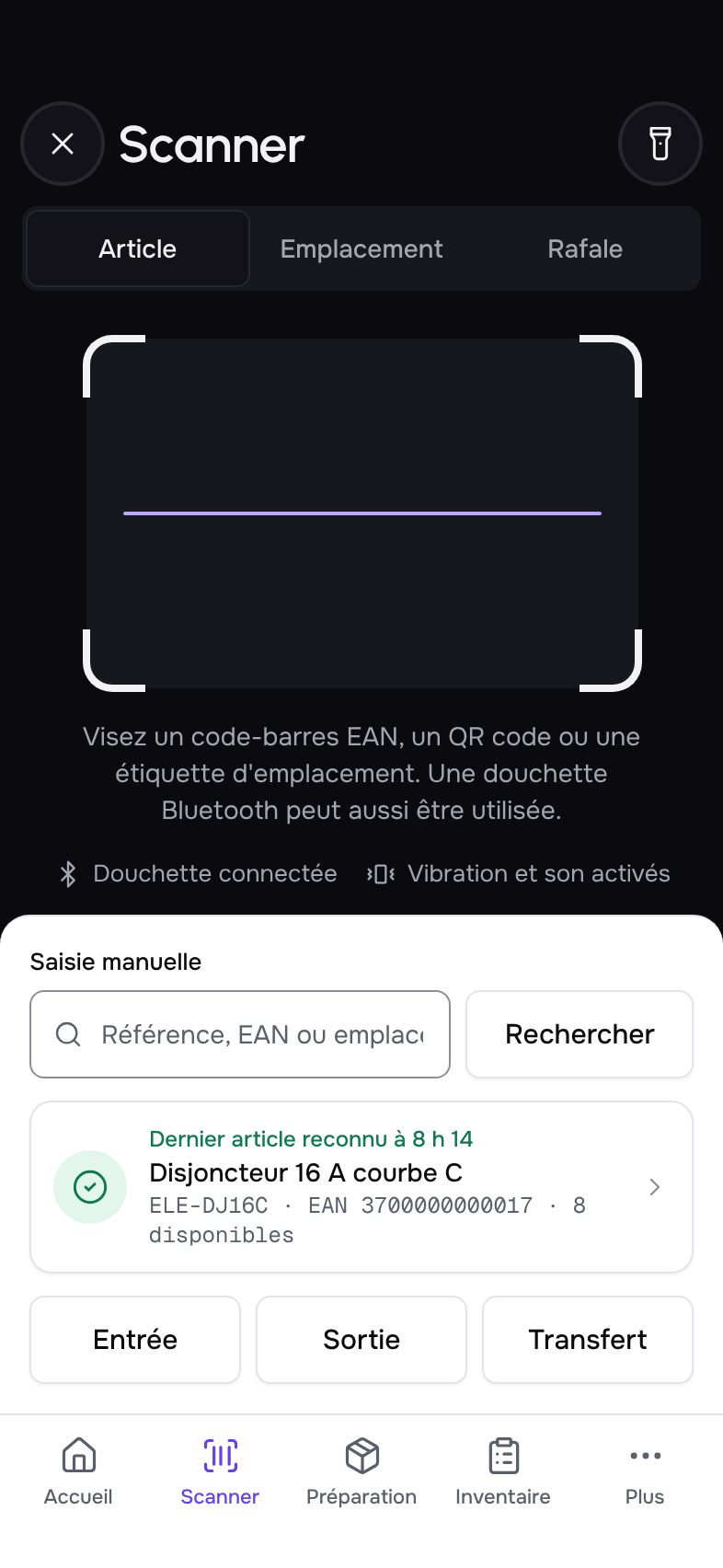 Application stock Kordeos : lecture de codes