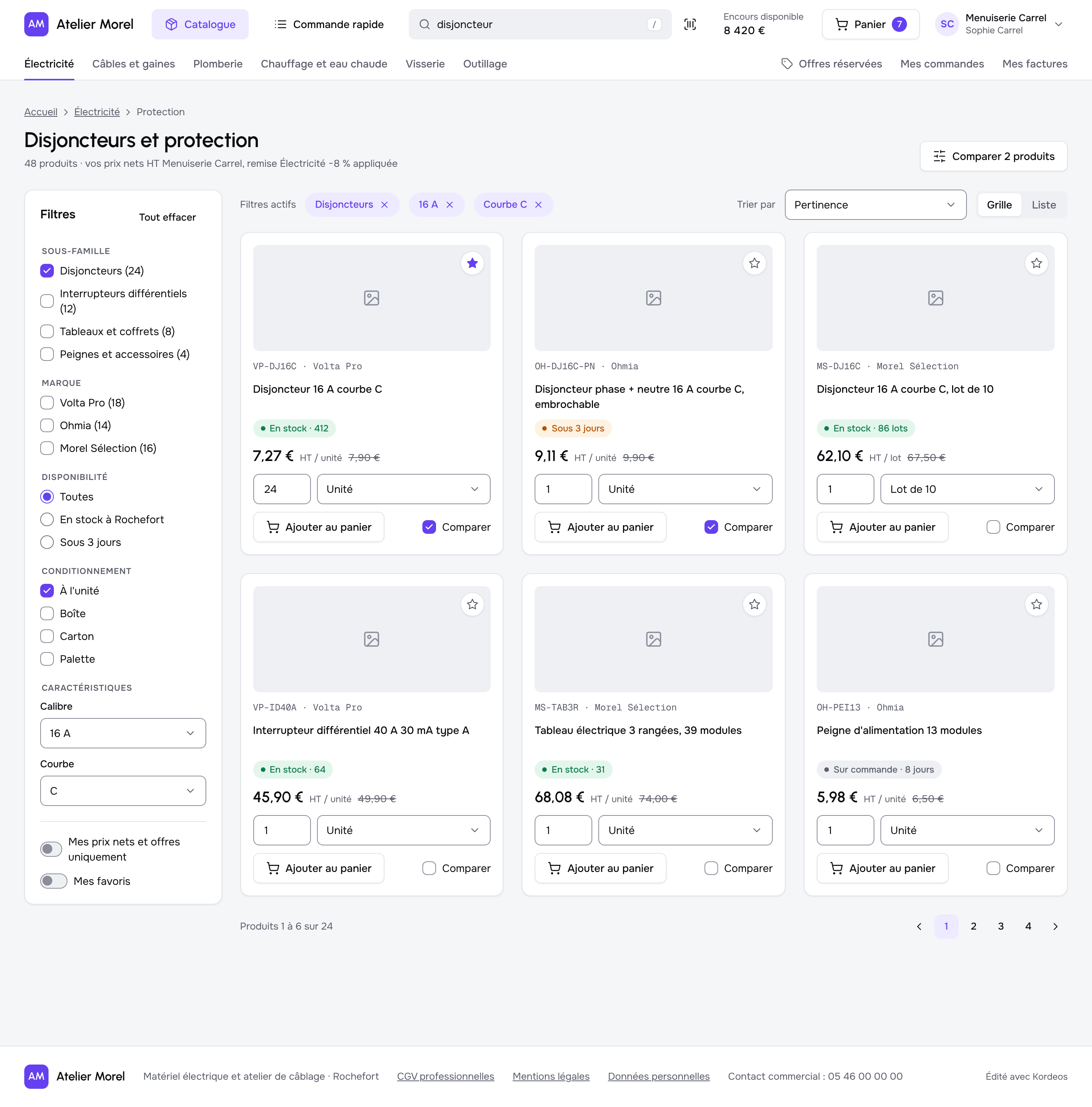 Site de commande B2B à la marque du client, catalogue avec tarifs négociés